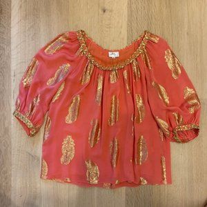 Milly of New York Coral & Gold Blouse
